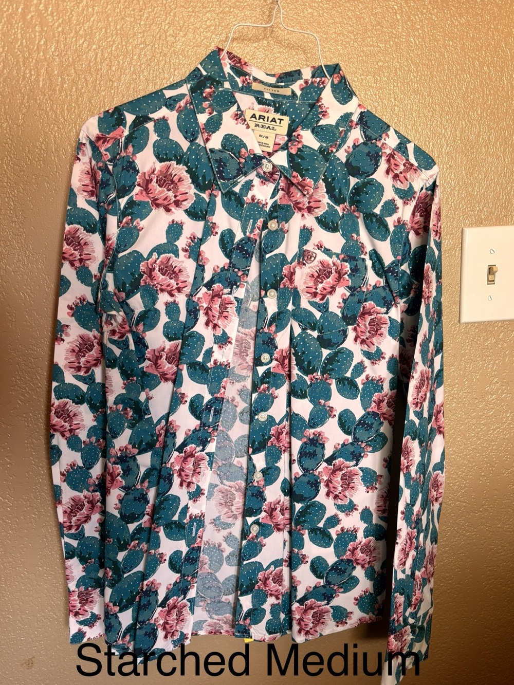 Ariat Teal and Pink Cactus Floral Button-Up Shirt